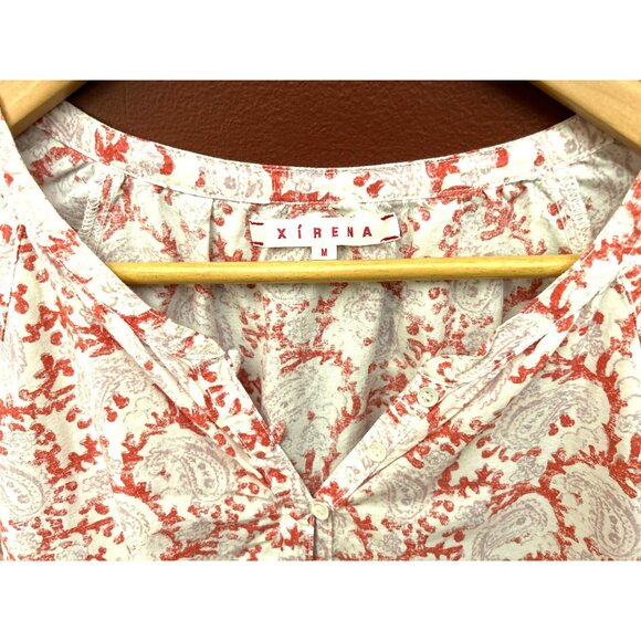 Xirena Women's Red Purple Button Up Tunic Style Paisley Printed Blouse Medium - Picture 4 of 8